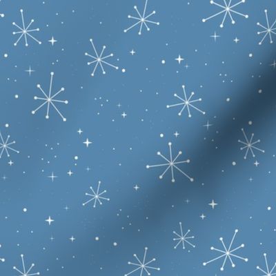 Seasonal Party - Fifties vintage snowflakes and stars magic snowy sky and starry boho winter night seasonal winter design white on cool blue