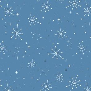 Seasonal Party - Fifties vintage snowflakes and stars magic snowy sky and starry boho winter night seasonal winter design white on cool blue