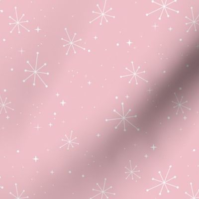 Seasonal Party - Fifties vintage snowflakes and stars magic snowy sky and starry boho winter night seasonal winter design white on pink