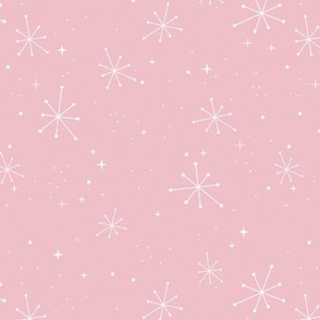 Seasonal Party - Fifties vintage snowflakes and stars magic snowy sky and starry boho winter night seasonal winter design white on pink