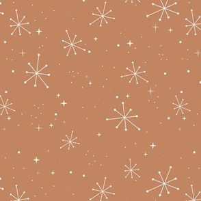 Seasonal Party - Fifties vintage snowflakes and stars magic snowy sky and starry boho winter night seasonal winter design white on burnt orange caramel