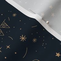 Happy New Year celebrations - boho style 2024 party garland stars moon night design caramel on deep navy blue