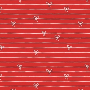Minimalist Christmas - Abstract freehand stripes and bows boho seasonal gift design white on red