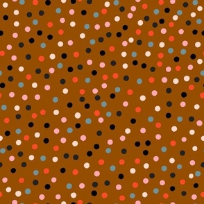 Cute polka dot design in brown, pink, blue, white and black colours