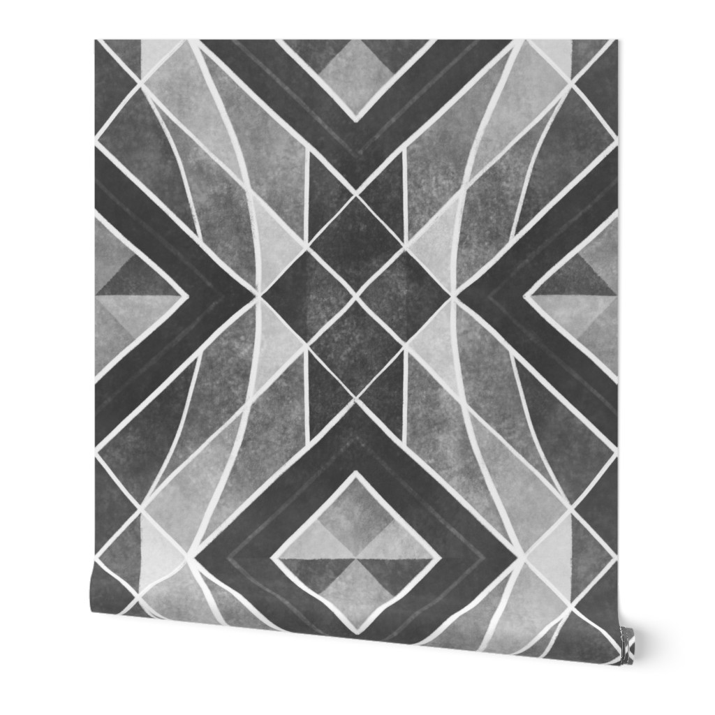 Monochromatic geometric abstract squares in  gray harmony // normal scale 0016 A // symmetrical squares triangles rhombuses gray black white monochrome