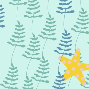 mint seaweed and yellow starfish
