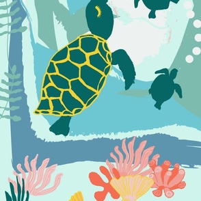 Teal turtles sea creatures