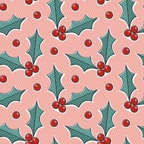 Holly- teal and poppy red on rose pink