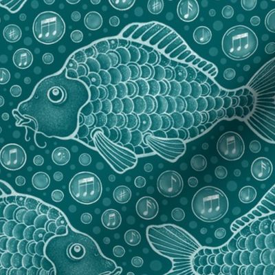 Singing and bubbling fish // normal scale 0014 A // turquoise tranquility melodic marine symphony monochromatic aquatic sea underwater design