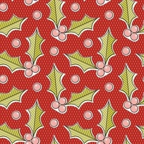 Holly - light olive and rose pink on red