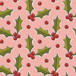 Holly - olive and poppy red on pink
