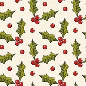 Holly - olive and poppy red on ivory
