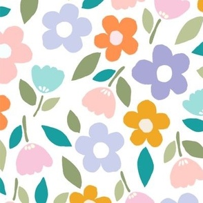 medium//bold garden florals in modern and whimsical style with pastel spring colours on white background - medium 
