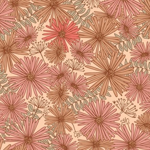 Large // Autumn Wildflower daisies in Dusty Pink + Beige