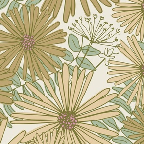 Jumbo // Autumn Wildflower Daisies in Olive and Beige