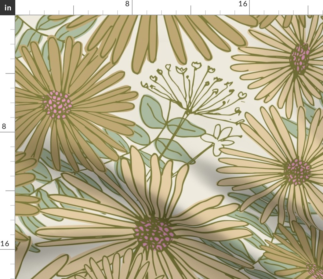 Jumbo // Autumn Wildflower Daisies in Olive and Beige