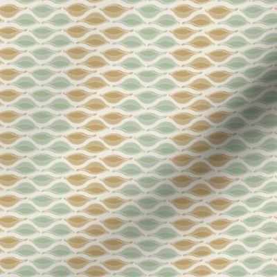 Small // Organic Retro Leaf Stripe in Light Green Blue + Beige