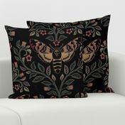 Death Head Damask, death head moth, belladonna and skulls, black, large