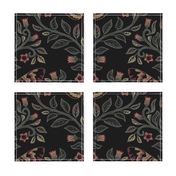 Death Head Damask, death head moth, belladonna and skulls, black, large