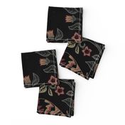 Death Head Damask, death head moth, belladonna and skulls, black, large