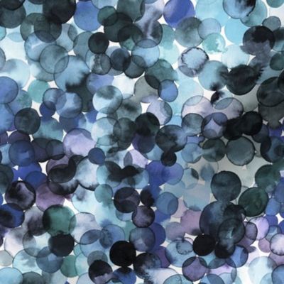 Watercolor overlapped dots Blue Monochromatic Small
