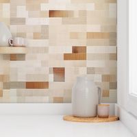 squares with  light, neutral colors accented with darker wood and earthtones