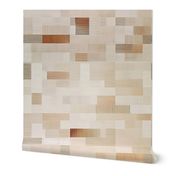 squares with  light, neutral colors accented with darker wood and earthtones