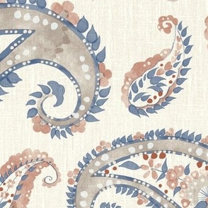 East fork Autumn paisley //large scale// Watercolour, Brown, beige, rust, blue//wallpaper//fabric//home decor