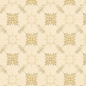 Gold lattice with pink accents on ivory 