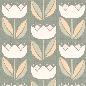 Mid Century Modern Vintage Tulip neutral grey 12 extra large wallpaper scale by Pippa Shaw