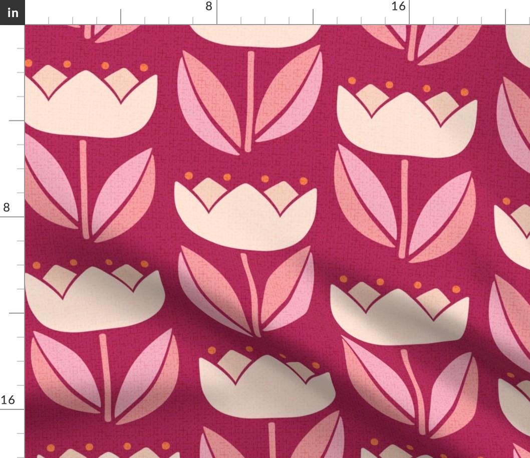 Mid Century Modern Vintage Tulip cerise pink 12 extra large wallpaper scale by Pippa Shaw
