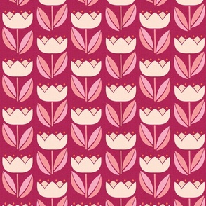 Mid Century Modern Vintage Tulip cerise pink 6 medium scale by Pippa Shaw