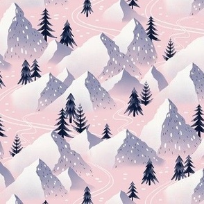 Pink Winter Mountains Landscape / Small Scale