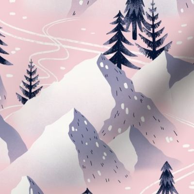 Pink Winter Mountains Landscape