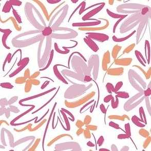 Sketchy Florals Pink and Orange - Medium Version