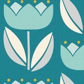 Mid Century Modern Vintage Tulip teal turquoise 24 jumbo wallpaper scale by Pippa Shaw