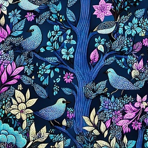 Whimsical trees and birds