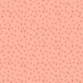 Bird Foot Prints in Coral on Pink Background | Small Version | Arts and Crafts Style Pattern 