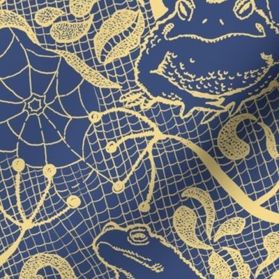 Gothic Toad Lace Gold on Blue