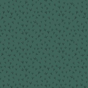  Bird Foot Prints in Forest Green on Emerald Background | Small Version | Arts and Crafts Style Pattern 