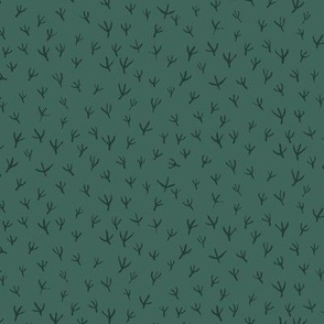  Bird Foot Prints in Forest Green on Emerald Background | Medium Version | Arts and Crafts Style Pattern 