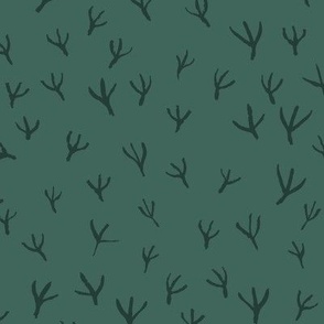  Bird Foot Prints in Forest Green on Emerald Background | Large Version | Arts and Crafts Style Pattern 