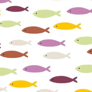 Pastel coloured fish on white background