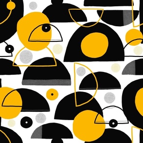 Graphic shapes in yellow and black on a white background LARGE