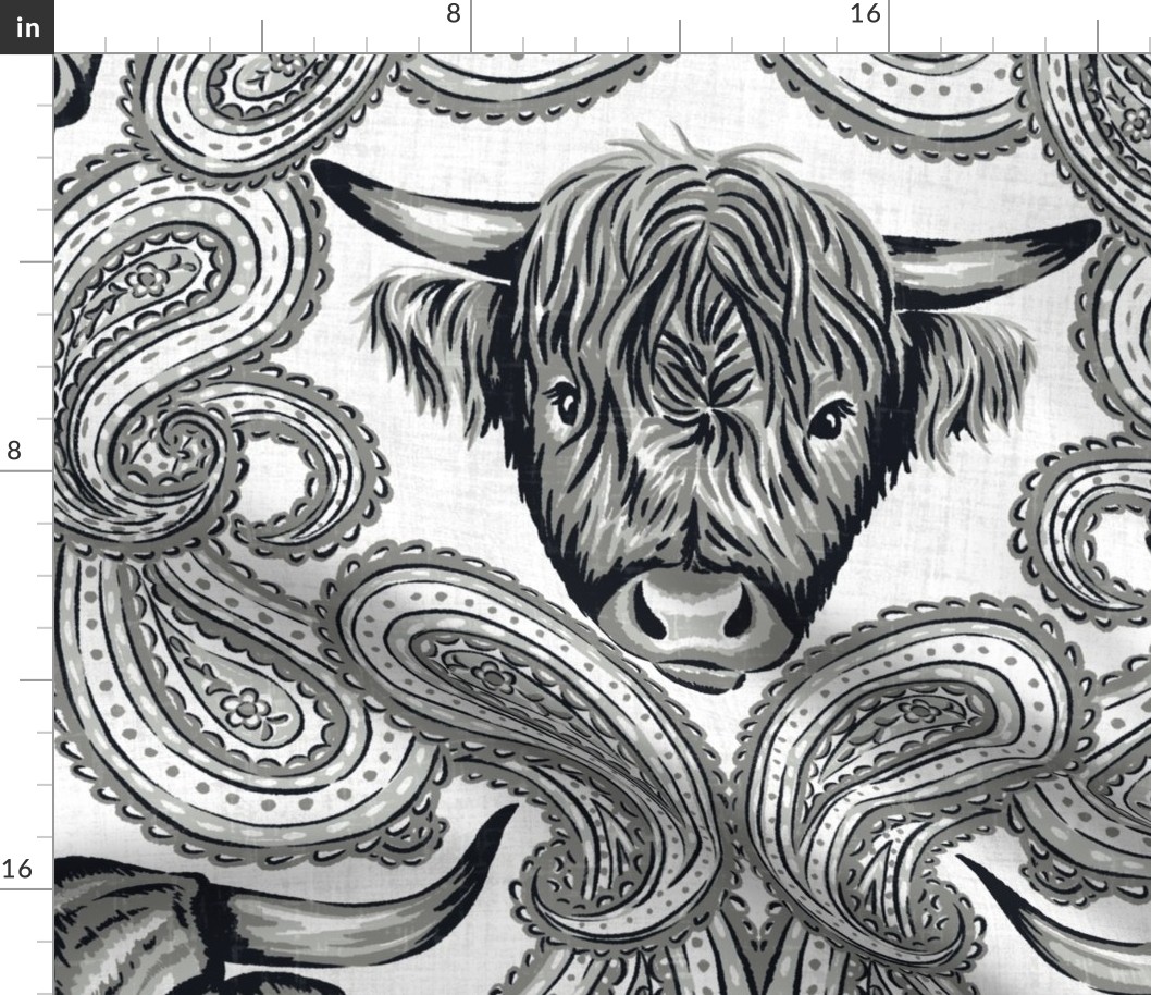 Paisley Cows - 24" jumbo - grayscale 