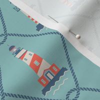 (S) Lighthouses and fishing net Coastal Chic tidewater green