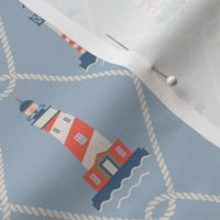 (S) Lighthouses and fishing net Coastal Chic blue gray