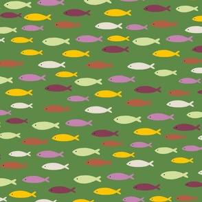 Pastel coloured fish on a green sea background - MEDIUM