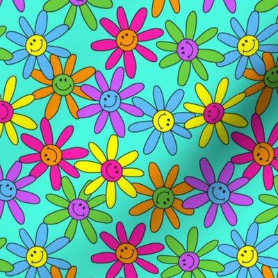 psychedelic smiley face daisies