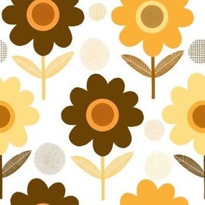 Boho-Retro Seventies Flowers in Brown, Yellow and Orange